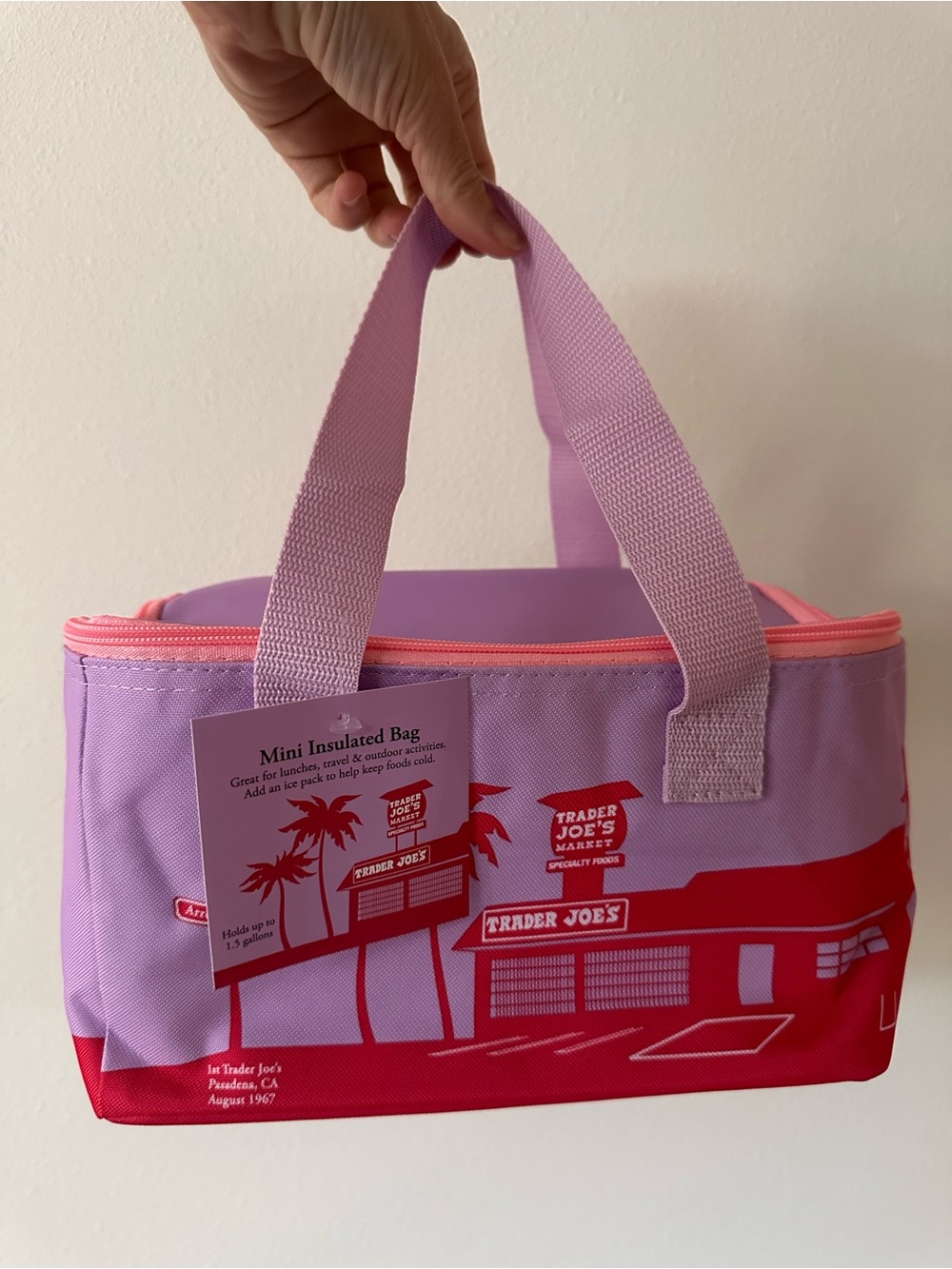 NWT Trader Joe’s Mini Insulated Tote Bag - Lavender Pink Purple Red